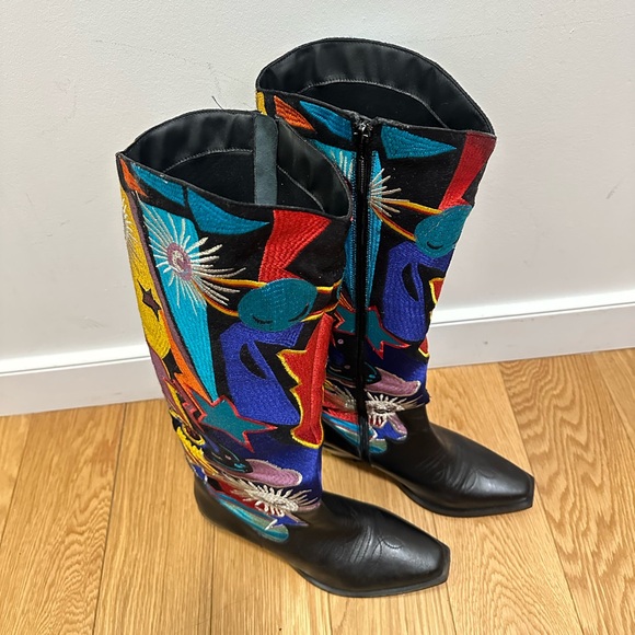 Fun Multi-Color Pattern Knee High Cowboy Boots - Picture 5 of 7